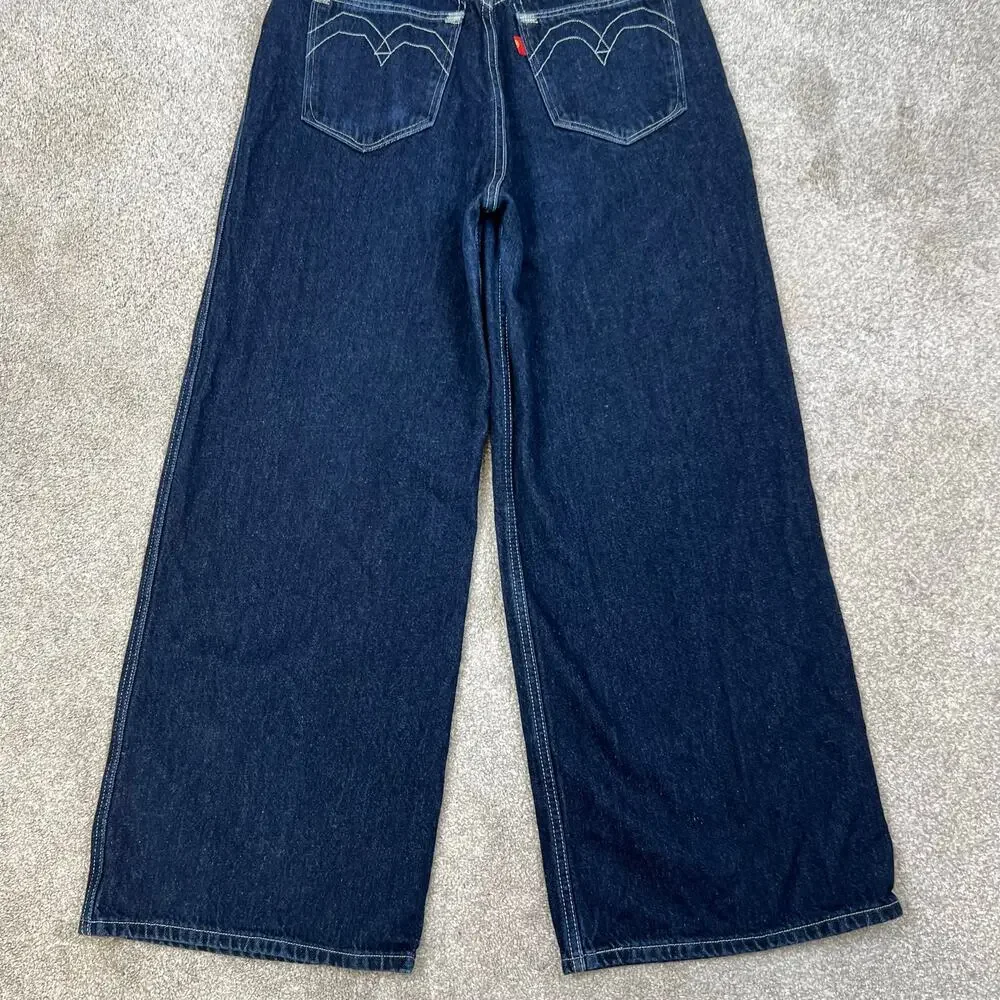 Levi's Red Positively Superior Wide Leg Loose Dark Wash Belted Jeans (Sz 28) - Picture 4 of 16